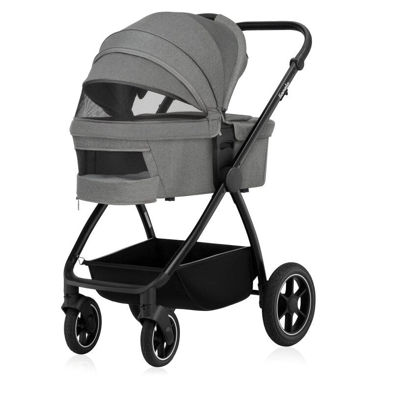 Carucior 2 in 1, Lionelo, Meril, Cu landou si scaun cu dimensiune XL, Reversibil, Cu sistem de ventilatie 3D, Cu accesorii, Pana la 22 kg, Conform cu EN1888-1 EN1888-2, EN1466, Gri