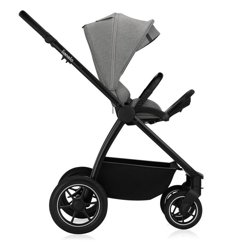 Carucior 2 in 1, Lionelo, Meril, Cu landou si scaun cu dimensiune XL, Reversibil, Cu sistem de ventilatie 3D, Cu accesorii, Pana la 22 kg, Conform cu EN1888-1 EN1888-2, EN1466, Gri