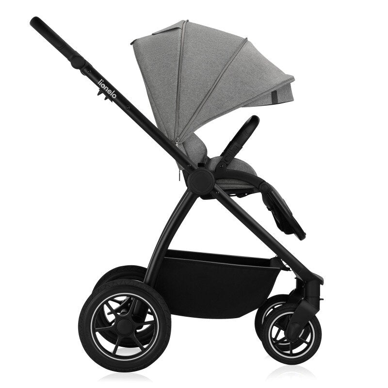 Carucior 2 in 1, Lionelo, Meril, Cu landou si scaun cu dimensiune XL, Reversibil, Cu sistem de ventilatie 3D, Cu accesorii, Pana la 22 kg, Conform cu EN1888-1 EN1888-2, EN1466, Gri