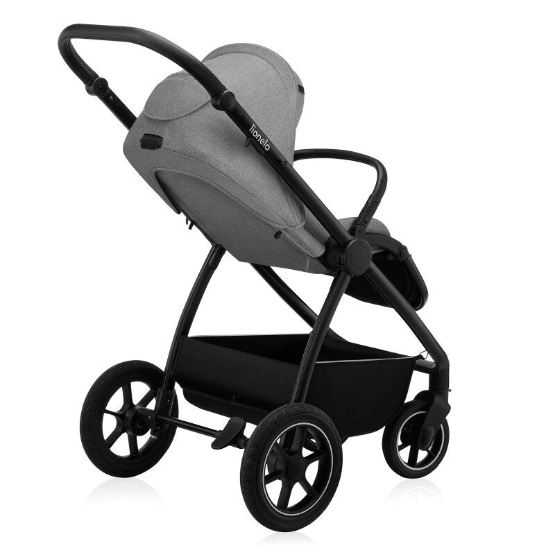 Carucior 2 in 1, Lionelo, Meril, Cu landou si scaun cu dimensiune XL, Reversibil, Cu sistem de ventilatie 3D, Cu accesorii, Pana la 22 kg, Conform cu EN1888-1 EN1888-2, EN1466, Gri