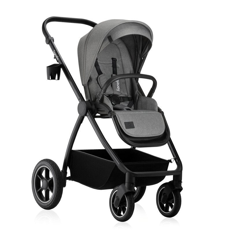 Carucior 2 in 1, Lionelo, Meril, Cu landou si scaun cu dimensiune XL, Reversibil, Cu sistem de ventilatie 3D, Cu accesorii, Pana la 22 kg, Conform cu EN1888-1 EN1888-2, EN1466, Gri