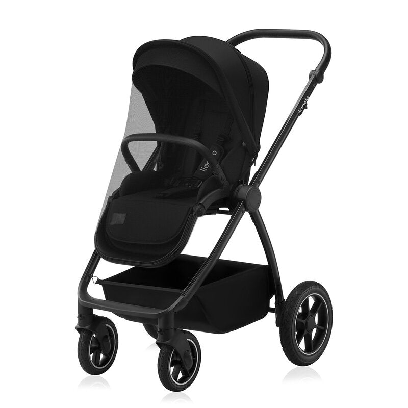 Carucior 2 in 1, Lionelo, Meril, Cu landou si scaun cu dimensiune XL, Reversibil, Cu sistem de ventilatie 3D, Cu accesorii, Pana la 22 kg, Conform cu EN1888-1 EN1888-2, EN1466, Negru