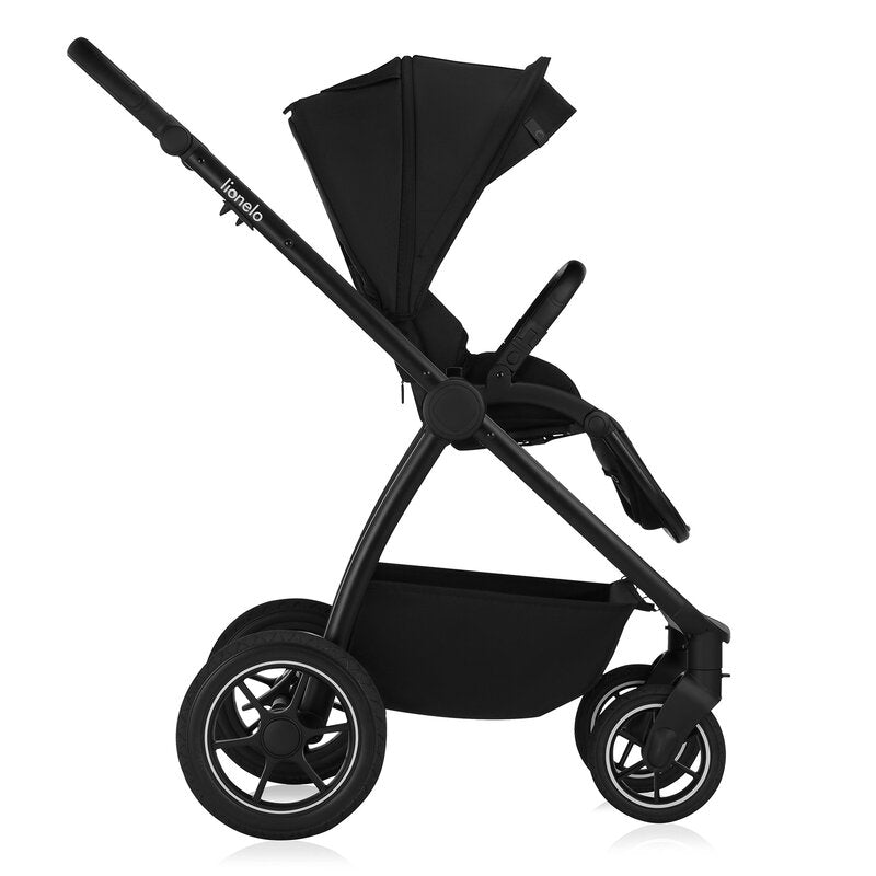 Carucior 2 in 1, Lionelo, Meril, Cu landou si scaun cu dimensiune XL, Reversibil, Cu sistem de ventilatie 3D, Cu accesorii, Pana la 22 kg, Conform cu EN1888-1 EN1888-2, EN1466, Negru