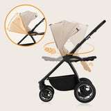 Carucior 2 in 1, Lionelo, Meril, Cu landou si scaun cu dimensiune XL, Reversibil, Cu sistem de ventilatie 3D, Cu accesorii, Pana la 22 kg, De la nastere, Conform cu EN1888-1 EN1888-2, EN1466, Bej