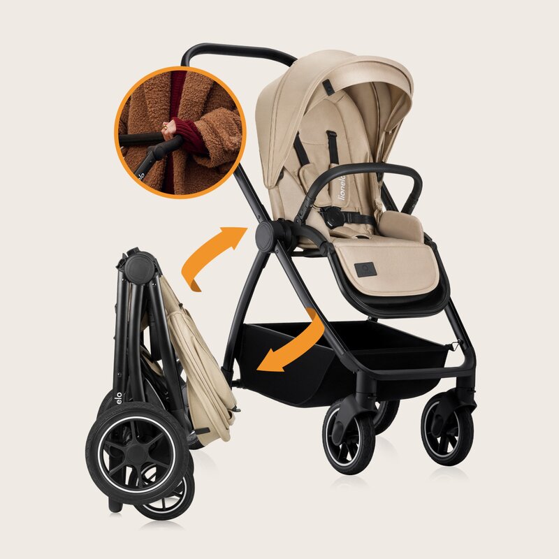 Carucior 2 in 1, Lionelo, Meril, Cu landou si scaun cu dimensiune XL, Reversibil, Cu sistem de ventilatie 3D, Cu accesorii, Pana la 22 kg, De la nastere, Conform cu EN1888-1 EN1888-2, EN1466, Bej