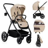 Carucior 2 in 1, Lionelo, Meril, Cu landou si scaun cu dimensiune XL, Reversibil, Cu sistem de ventilatie 3D, Cu accesorii, Pana la 22 kg, De la nastere, Conform cu EN1888-1 EN1888-2, EN1466, Bej
