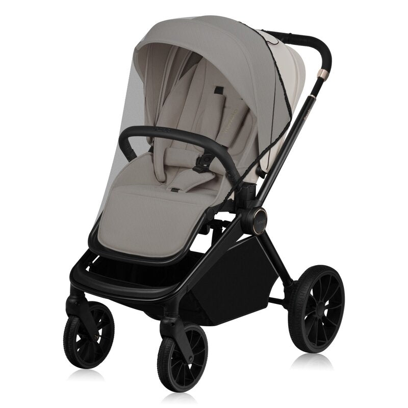 Carucior 2 in 1, Lionelo, Mika Plus, Cadru din aluminiu, Cu landou intarit si salteluta moale, Reversibil, Cu sistem de ventilatie 3D, Cu accesorii, Pana la 22 kg, Conform cu EN1888-1 EN1888-2, EN1466, Bej