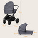 Carucior 2 in 1, Lionelo, Mika Plus, Cadru din aluminiu, Cu landou intarit si salteluta moale, Reversibil, Cu sistem de ventilatie 3D, Cu accesorii, Pana la 22 kg, Conform cu EN1888-1 EN1888-2, EN1466, Gri
