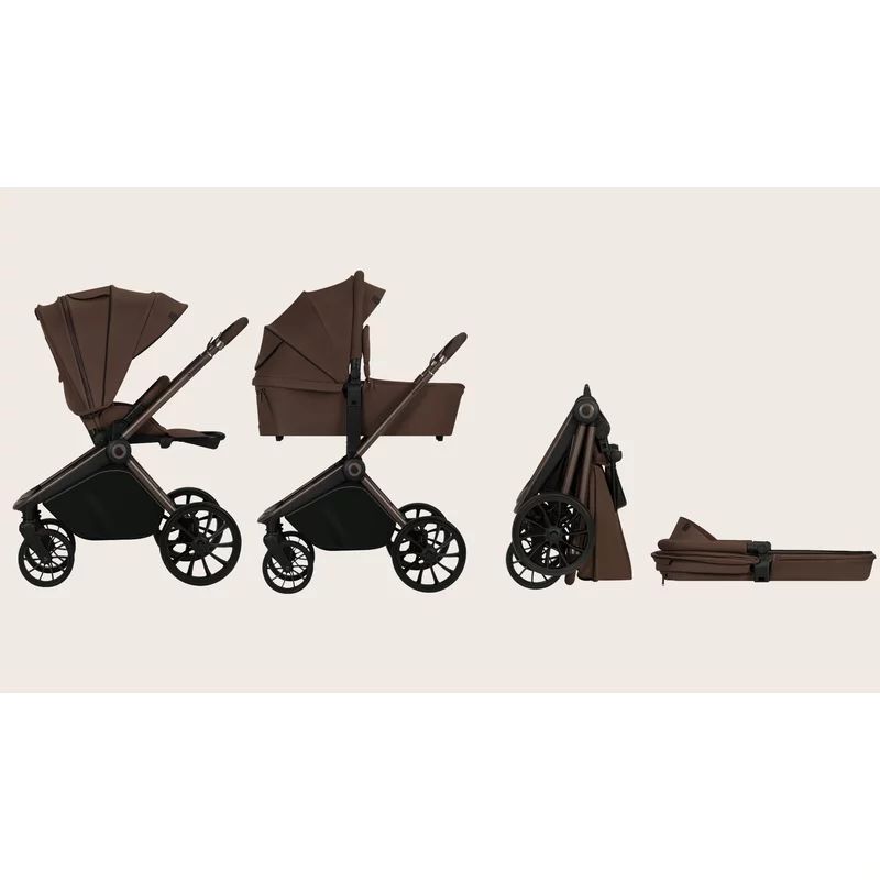 Carucior 2 in 1, Lionelo, Mika Plus, Cadru din aluminiu, Cu landou intarit si salteluta moale, Reversibil, Cu sistem de ventilatie 3D, Cu accesorii, Pana la 22 kg, Conform cu EN1888-1 EN1888-2, EN1466, Mocha Mousse