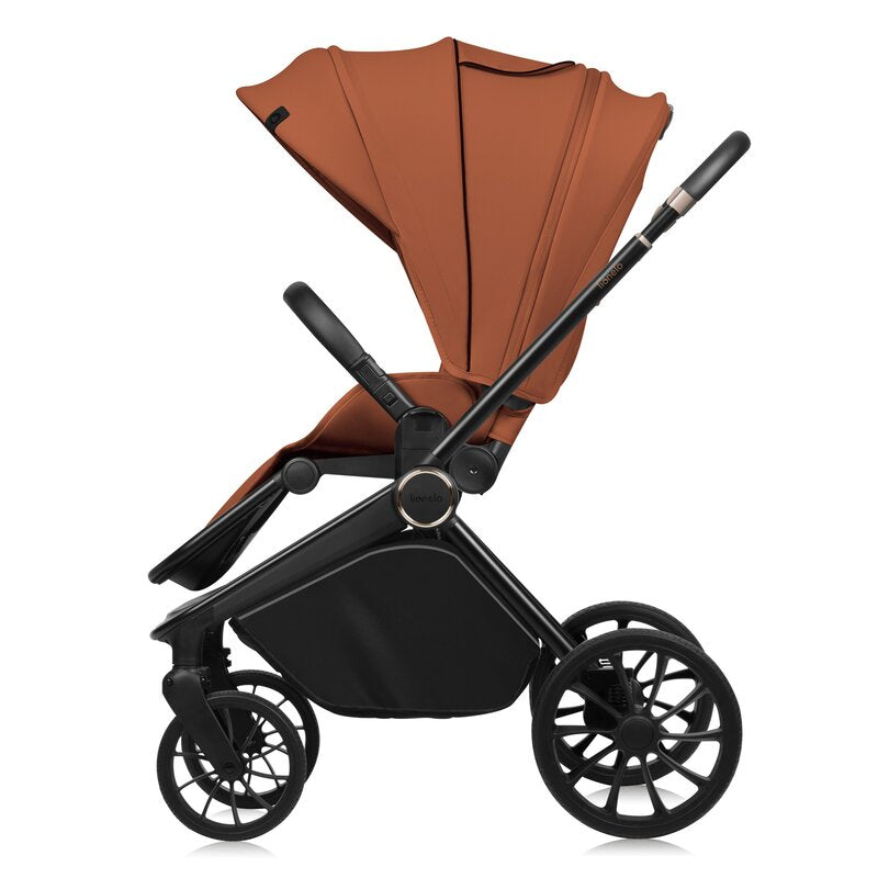 Carucior 2 in 1, Lionelo, Mika Plus, Cadru din aluminiu, Cu landou intarit si salteluta moale, Reversibil, Cu sistem de ventilatie 3D, Cu accesorii, Pana la 22 kg, Conform cu EN1888-1 EN1888-2, EN1466, Maro - gogobaby.ro