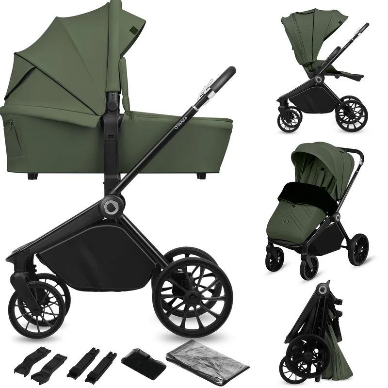 Carucior 2 in 1, Lionelo, Mika Plus, Cadru din aluminiu, Cu landou intarit si salteluta moale, Reversibil, Cu sistem de ventilatie 3D, Cu accesorii, Pana la 22 kg, Conform cu EN1888-1 EN1888-2, EN1466, Verde