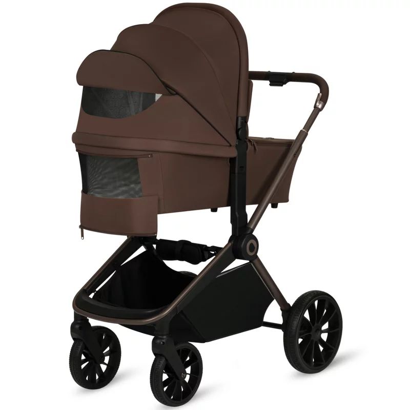 Carucior 2 in 1, Lionelo, Mika Plus, Cadru din aluminiu, Cu landou intarit si salteluta moale, Reversibil, Cu sistem de ventilatie 3D, Cu accesorii, Pana la 22 kg, Conform cu EN1888-1 EN1888-2, EN1466, Mocha Mousse