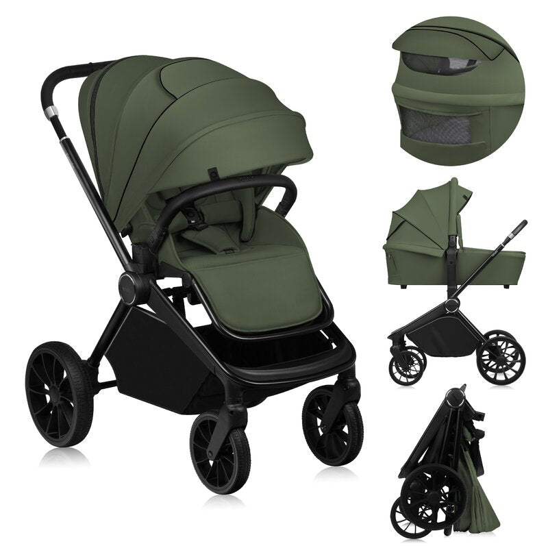 Carucior 2 in 1, Lionelo, Mika Plus, Cadru din aluminiu, Cu landou intarit si salteluta moale, Reversibil, Cu sistem de ventilatie 3D, Cu accesorii, Pana la 22 kg, Conform cu EN1888-1 EN1888-2, EN1466, Verde