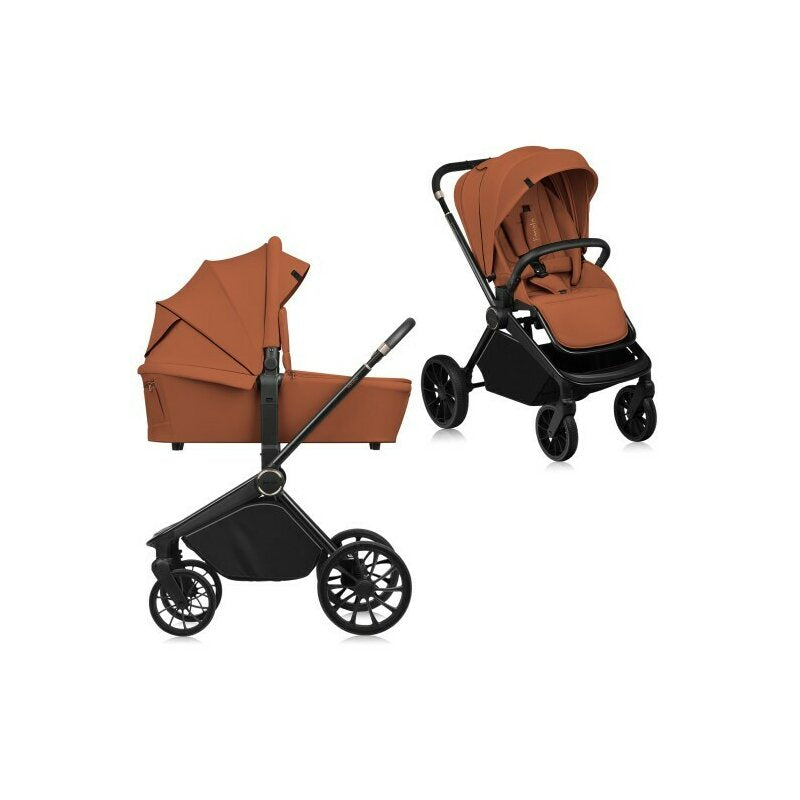 Carucior 2 in 1, Lionelo, Mika Plus, Cadru din aluminiu, Cu landou intarit si salteluta moale, Reversibil, Cu sistem de ventilatie 3D, Cu accesorii, Pana la 22 kg, Conform cu EN1888-1 EN1888-2, EN1466, Maro - gogobaby.ro