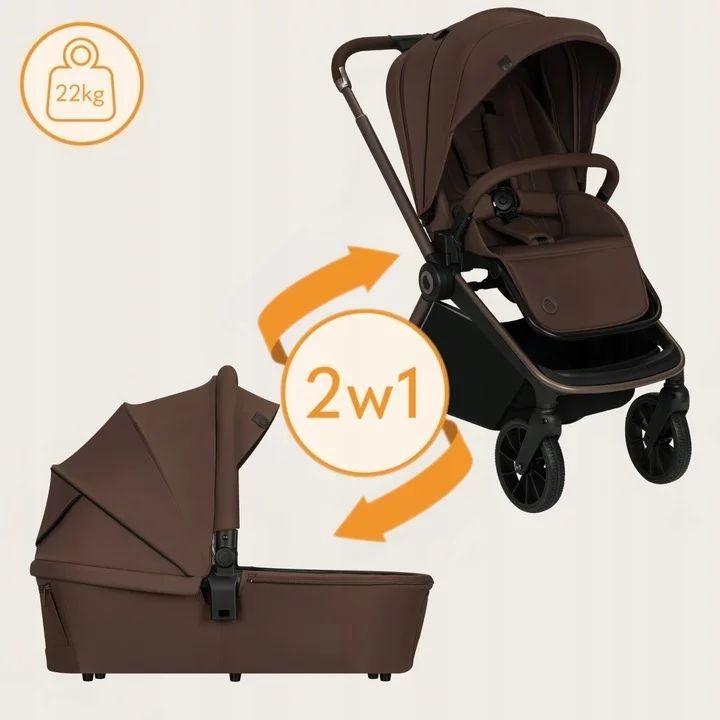 Carucior 2 in 1, Lionelo, Mika Plus, Cadru din aluminiu, Cu landou intarit si salteluta moale, Reversibil, Cu sistem de ventilatie 3D, Cu accesorii, Pana la 22 kg, Conform cu EN1888-1 EN1888-2, EN1466, Mocha Mousse