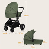 Carucior 2 in 1, Lionelo, Mika Plus, Cadru din aluminiu, Cu landou intarit si salteluta moale, Reversibil, Cu sistem de ventilatie 3D, Cu accesorii, Pana la 22 kg, Conform cu EN1888-1 EN1888-2, EN1466, Verde
