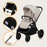Carucior 2 in 1, Lionelo, Mika Plus, Cadru din aluminiu, Cu landou intarit si salteluta moale, Reversibil, Cu sistem de ventilatie 3D, Cu accesorii, Pana la 22 kg, Conform cu EN1888-1 EN1888-2, EN1466, Bej