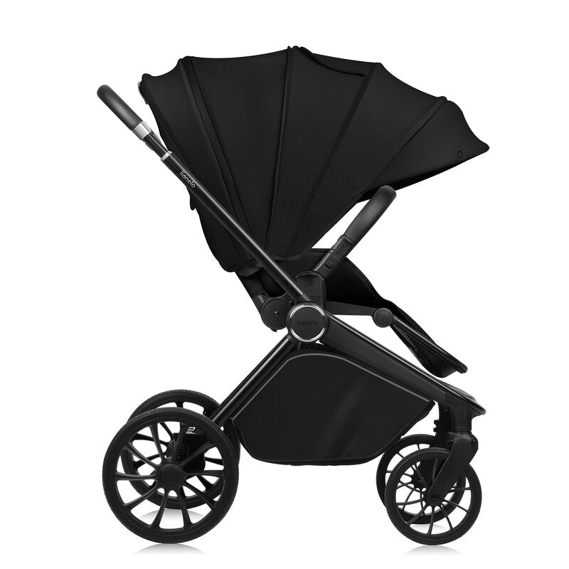 Carucior 2 in 1, Lionelo, Mika Plus, Cadru din aluminiu, Cu landou intarit si salteluta moale, Reversibil, Cu sistem de ventilatie 3D, Cu accesorii, Pana la 22 kg, Conform cu EN1888-1 EN1888-2, EN1466, Negru
