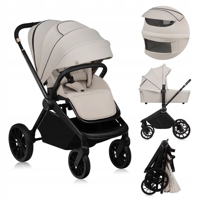 Carucior 2 in 1, Lionelo, Mika Plus, Cadru din aluminiu, Cu landou intarit si salteluta moale, Reversibil, Cu sistem de ventilatie 3D, Cu accesorii, Pana la 22 kg, Conform cu EN1888-1 EN1888-2, EN1466, Bej