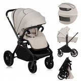 Carucior 2 in 1, Lionelo, Mika Plus, Cadru din aluminiu, Cu landou intarit si salteluta moale, Reversibil, Cu sistem de ventilatie 3D, Cu accesorii, Pana la 22 kg, Conform cu EN1888-1 EN1888-2, EN1466, Bej