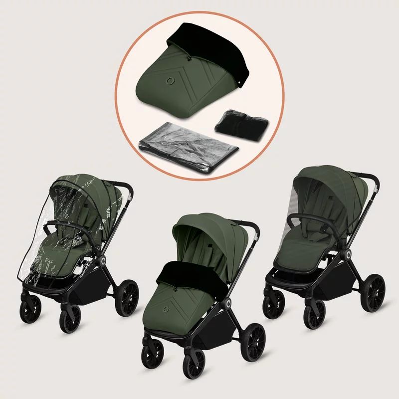 Carucior 2 in 1, Lionelo, Mika Plus, Cadru din aluminiu, Cu landou intarit si salteluta moale, Reversibil, Cu sistem de ventilatie 3D, Cu accesorii, Pana la 22 kg, Conform cu EN1888-1 EN1888-2, EN1466, Verde