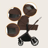 Carucior 2 in 1, Lionelo, Mika Plus, Cadru din aluminiu, Cu landou intarit si salteluta moale, Reversibil, Cu sistem de ventilatie 3D, Cu accesorii, Pana la 22 kg, Conform cu EN1888-1 EN1888-2, EN1466, Mocha Mousse