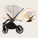 Carucior 2 in 1, Lionelo, Mika Plus, Cadru din aluminiu, Cu landou intarit si salteluta moale, Reversibil, Cu sistem de ventilatie 3D, Cu accesorii, Pana la 22 kg, Conform cu EN1888-1 EN1888-2, EN1466, Bej