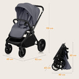 Carucior 2 in 1, Lionelo, Mika Plus, Cadru din aluminiu, Cu landou intarit si salteluta moale, Reversibil, Cu sistem de ventilatie 3D, Cu accesorii, Pana la 22 kg, Conform cu EN1888-1 EN1888-2, EN1466, Gri