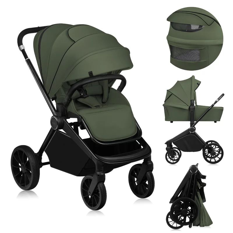 Carucior 2 in 1, Lionelo, Mika Plus, Cadru din aluminiu, Cu landou intarit si salteluta moale, Reversibil, Cu sistem de ventilatie 3D, Cu accesorii, Pana la 22 kg, Conform cu EN1888-1 EN1888-2, EN1466, Verde