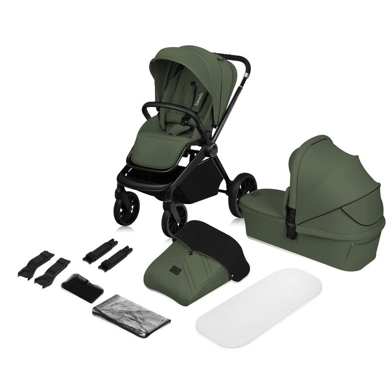 Carucior 2 in 1, Lionelo, Mika Plus, Cadru din aluminiu, Cu landou intarit si salteluta moale, Reversibil, Cu sistem de ventilatie 3D, Cu accesorii, Pana la 22 kg, Conform cu EN1888-1 EN1888-2, EN1466, Verde - gogobaby.ro