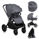 Carucior 2 in 1, Lionelo, Mika Plus, Cadru din aluminiu, Cu landou intarit si salteluta moale, Reversibil, Cu sistem de ventilatie 3D, Cu accesorii, Pana la 22 kg, Conform cu EN1888-1 EN1888-2, EN1466, Gri