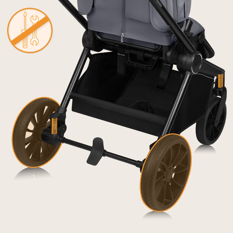 Carucior 2 in 1, Lionelo, Mika Plus, Cadru din aluminiu, Cu landou intarit si salteluta moale, Reversibil, Cu sistem de ventilatie 3D, Cu accesorii, Pana la 22 kg, Conform cu EN1888-1 EN1888-2, EN1466, Gri