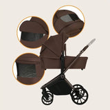 Carucior 2 in 1, Lionelo, Mika Plus, Cadru din aluminiu, Cu landou intarit si salteluta moale, Reversibil, Cu sistem de ventilatie 3D, Cu accesorii, Pana la 22 kg, Conform cu EN1888-1 EN1888-2, EN1466, Mocha Mousse