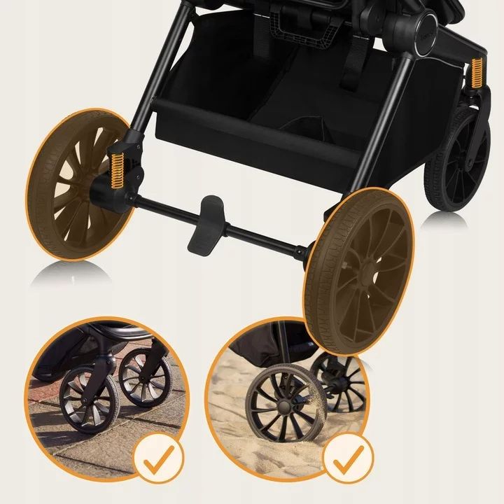 Carucior 2 in 1, Lionelo, Mika Plus, Cadru din aluminiu, Cu landou intarit si salteluta moale, Reversibil, Cu sistem de ventilatie 3D, Cu accesorii, Pana la 22 kg, Conform cu EN1888-1 EN1888-2, EN1466, Mocha Mousse