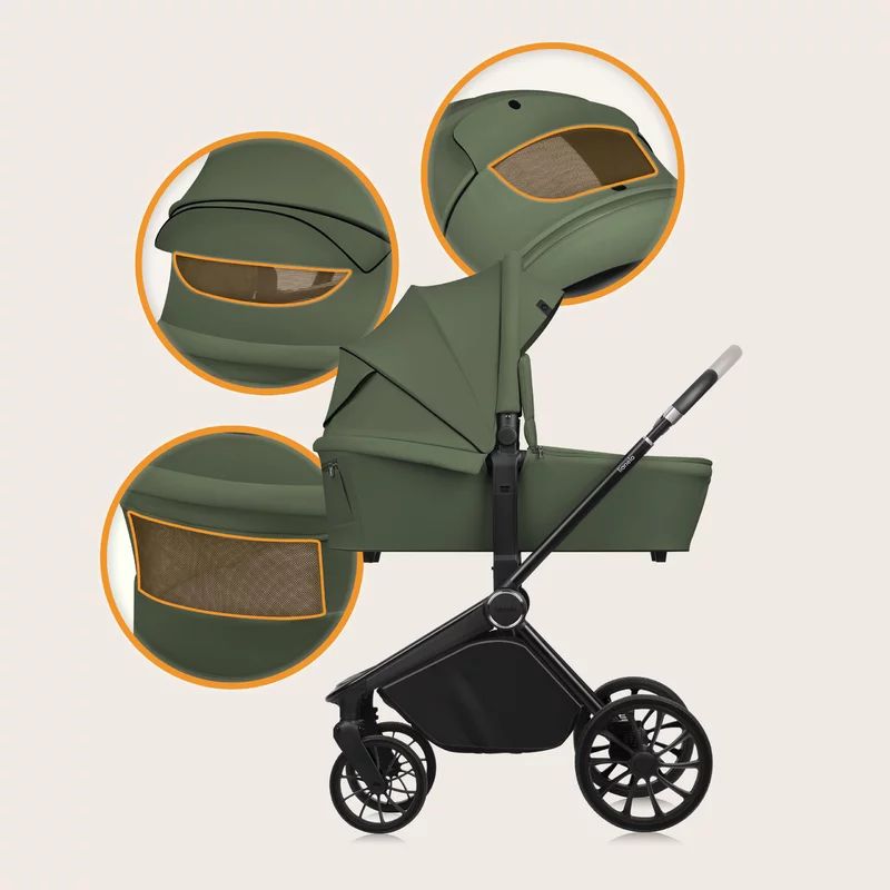 Carucior 2 in 1, Lionelo, Mika Plus, Cadru din aluminiu, Cu landou intarit si salteluta moale, Reversibil, Cu sistem de ventilatie 3D, Cu accesorii, Pana la 22 kg, Conform cu EN1888-1 EN1888-2, EN1466, Verde