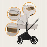 Carucior 2 in 1, Lionelo, Mika Plus, Cadru din aluminiu, Cu landou intarit si salteluta moale, Reversibil, Cu sistem de ventilatie 3D, Cu accesorii, Pana la 22 kg, Conform cu EN1888-1 EN1888-2, EN1466, Bej