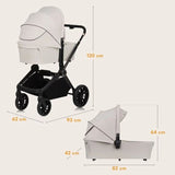 Carucior 2 in 1, Lionelo, Mika Plus, Cadru din aluminiu, Cu landou intarit si salteluta moale, Reversibil, Cu sistem de ventilatie 3D, Cu accesorii, Pana la 22 kg, Conform cu EN1888-1 EN1888-2, EN1466, Bej