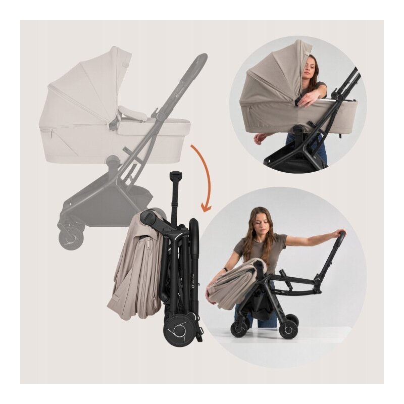 Carucior 2 in 1, Lionelo, Sia Flex, 7.6 kg, Include landou pliabil pe cadru, Ultracompact, Pliere rapida cu o mana, Copertina UPF50+, Cu accesorii incluse, 0-48 luni, Sustine 22 kg, Bej