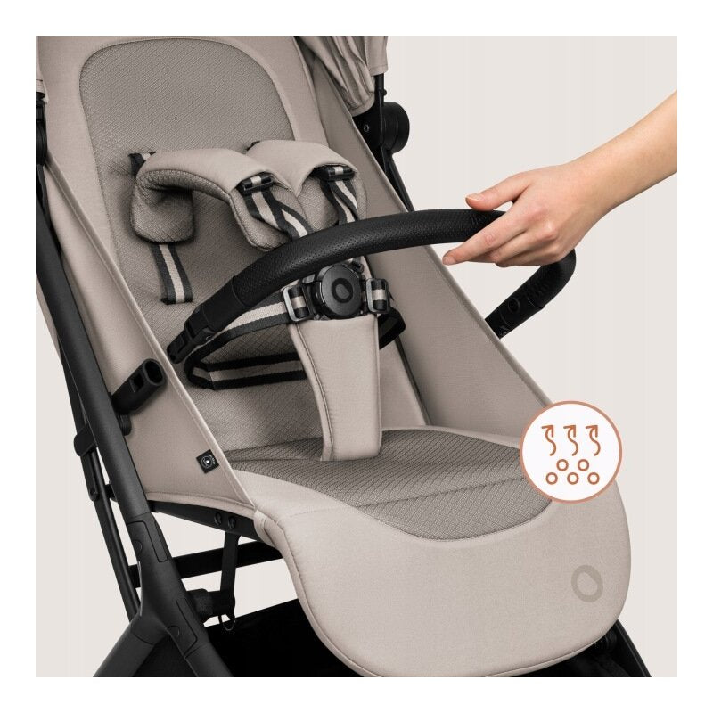 Carucior 2 in 1, Lionelo, Sia Flex, 7.6 kg, Include landou pliabil pe cadru, Ultracompact, Pliere rapida cu o mana, Copertina UPF50+, Cu accesorii incluse, 0-48 luni, Sustine 22 kg, Bej