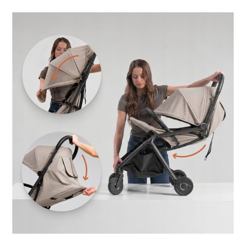 Carucior 2 in 1, Lionelo, Sia Flex, 7.6 kg, Include landou pliabil pe cadru, Ultracompact, Pliere rapida cu o mana, Copertina UPF50+, Cu accesorii incluse, 0-48 luni, Sustine 22 kg, Bej
