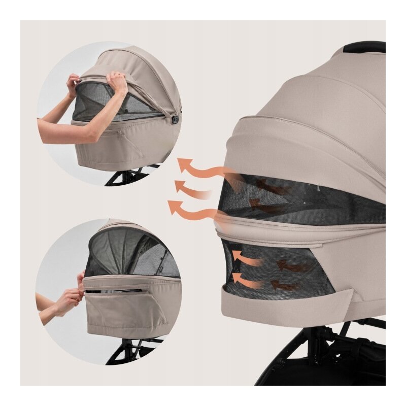 Carucior 2 in 1, Lionelo, Sia Flex, 7.6 kg, Include landou pliabil pe cadru, Ultracompact, Pliere rapida cu o mana, Copertina UPF50+, Cu accesorii incluse, 0-48 luni, Sustine 22 kg, Bej