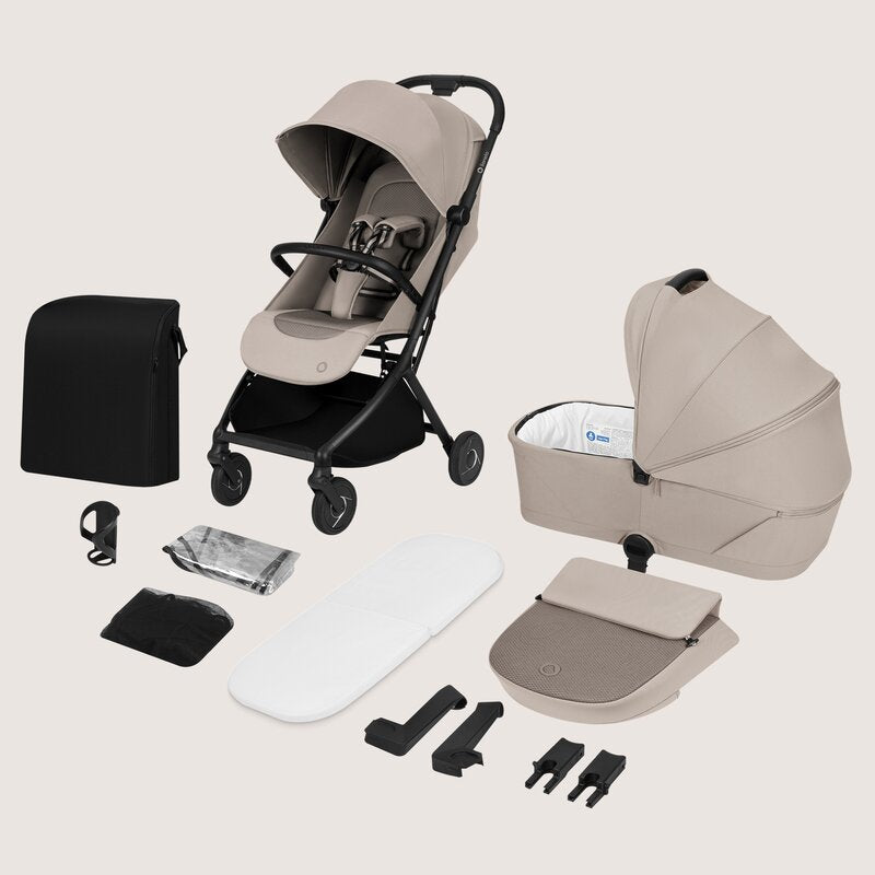 Carucior 2 in 1, Lionelo, Sia Flex, 7.6 kg, Include landou pliabil pe cadru, Ultracompact, Pliere rapida cu o mana, Copertina UPF50+, Cu accesorii incluse, 0-48 luni, Sustine 22 kg, Bej