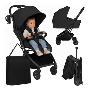 Carucior 2 in 1, Lionelo, Sia Flex, 7.6 kg, Include landou pliabil pe cadru, Ultracompact, Pliere rapida cu o mana, Copertina UPF50+, Cu accesorii incluse, 0-48 luni, Sustine 22 kg, Negru