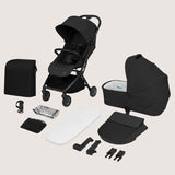 Carucior 2 in 1, Lionelo, Sia Flex, 7.6 kg, Include landou pliabil pe cadru, Ultracompact, Pliere rapida cu o mana, Copertina UPF50+, Cu accesorii incluse, 0-48 luni, Sustine 22 kg, Negru