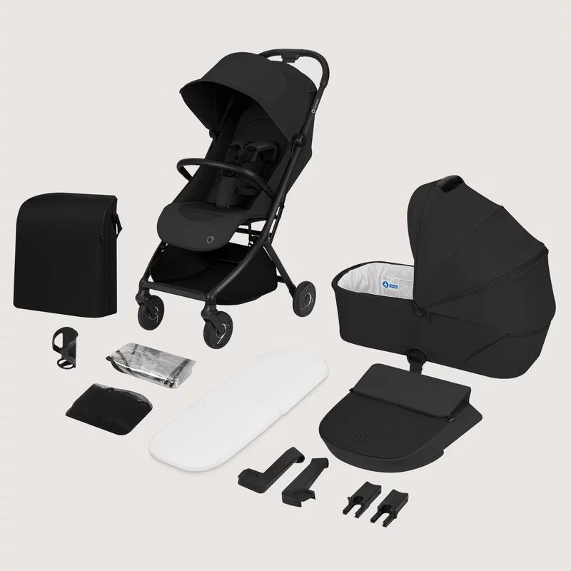 Carucior 2 in 1, Lionelo, Sia Flex, 7.6 kg, Include landou pliabil pe cadru, Ultracompact, Pliere rapida cu o mana, Copertina UPF50+, Cu accesorii incluse, 0-48 luni, Sustine 22 kg, Negru