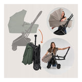 Carucior 2 in 1, Lionelo, Sia Flex, 7.6 kg, Include landou pliabil pe cadru, Ultracompact, Pliere rapida cu o mana, Copertina UPF50+, Cu accesorii incluse, 0-48 luni, Sustine 22 kg, Verde