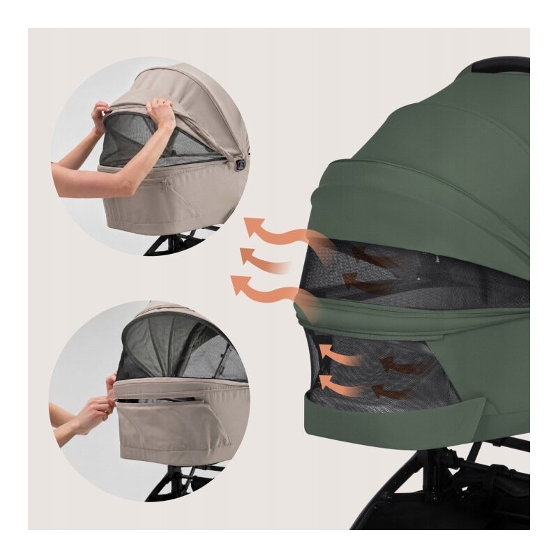 Carucior 2 in 1, Lionelo, Sia Flex, 7.6 kg, Include landou pliabil pe cadru, Ultracompact, Pliere rapida cu o mana, Copertina UPF50+, Cu accesorii incluse, 0-48 luni, Sustine 22 kg, Verde