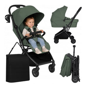 Carucior 2 in 1, Lionelo, Sia Flex, 7.6 kg, Include landou pliabil pe cadru, Ultracompact, Pliere rapida cu o mana, Copertina UPF50+, Cu accesorii incluse, 0-48 luni, Sustine 22 kg, Verde