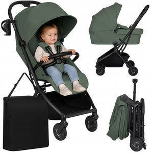 Carucior 2 in 1, Lionelo, Sia Flex, 7.6 kg, Include landou pliabil pe cadru, Ultracompact, Pliere rapida cu o mana, Copertina UPF50+, Cu accesorii incluse, 0-48 luni, Sustine 22 kg, Verde