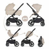 Carucior 2 in 1, Petite&Mars, Scout, Cu landou pliabil, Reversibil, Spatar si suport de picioare reglabile in 3 pozitii, Maner ajustabil, Cu accesorii, Pana la 22 kg, 0 luni+, Bej